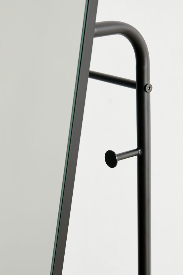 Black Metal Freestanding Floor Mirror with Storage