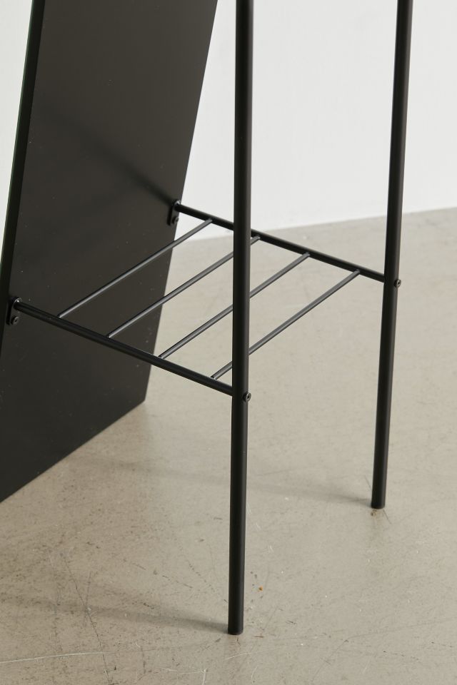 Black Metal Freestanding Floor Mirror with Storage