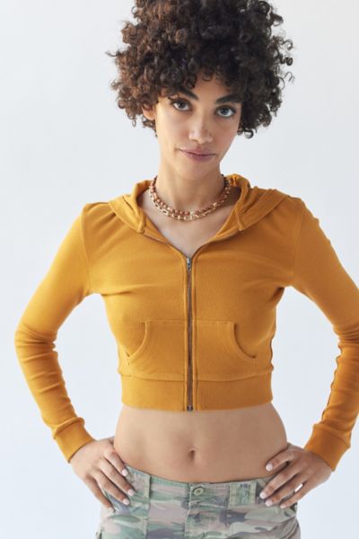 Urban Outfitters Uo Paris Fitted Zip-up Hooded Jacket In Brown