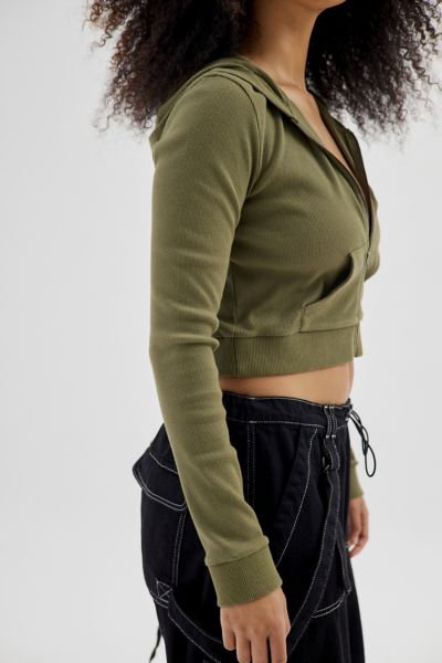 Urban Outfitters Uo Paris Fitted Zip-up Hooded Jacket In Olive