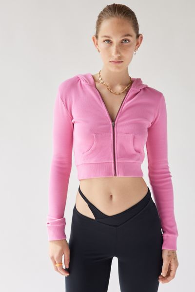 Urban Outfitters Uo Paris Fitted Zip-up Hooded Jacket In Pink