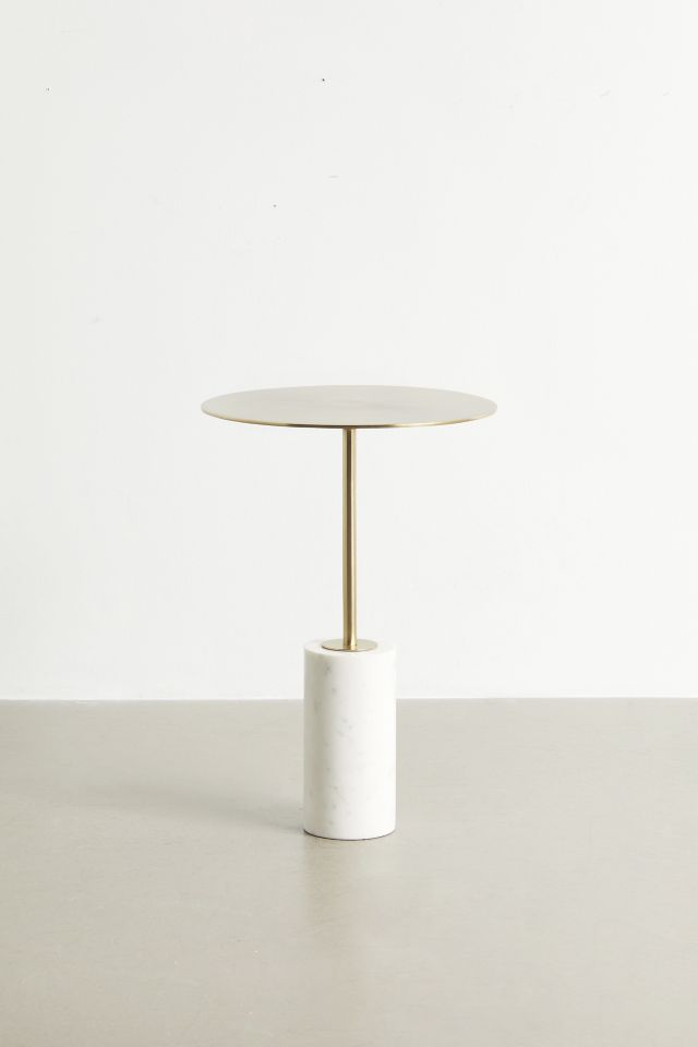 Luxor Round White Marble and Gold Metal Accent Table