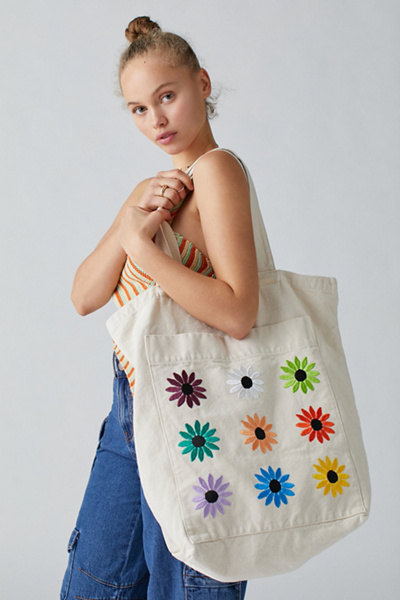 floral embroidered tote bag