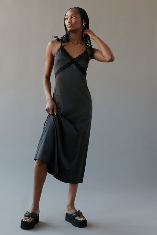 UO Satin V-Back Slip Midi Dress, Urban Outfitters