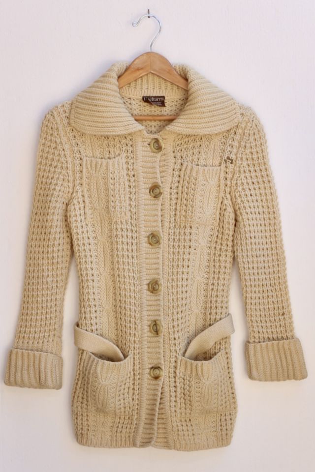 Vintage Gaeltarra Irish Wool Belted Sweater Made in Ireland Urban Outfitters