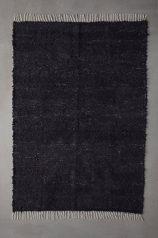 Urban Outfitters Solid Woven Shag Rag Rug In Black