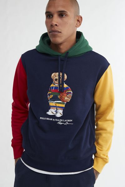 Polo Ralph Lauren Bear Logo Colorblock Hoodie Sweatshirt | Urban Outfitters