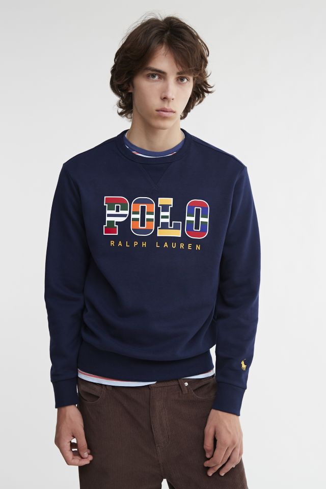 Polo Ralph Lauren Striped Logo Crew Neck Sweatshirt | Urban Outfitters