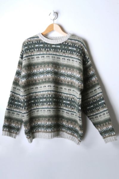 Vintage 90s Woolrich Green & Tan Patterned Knit Sweater | Urban