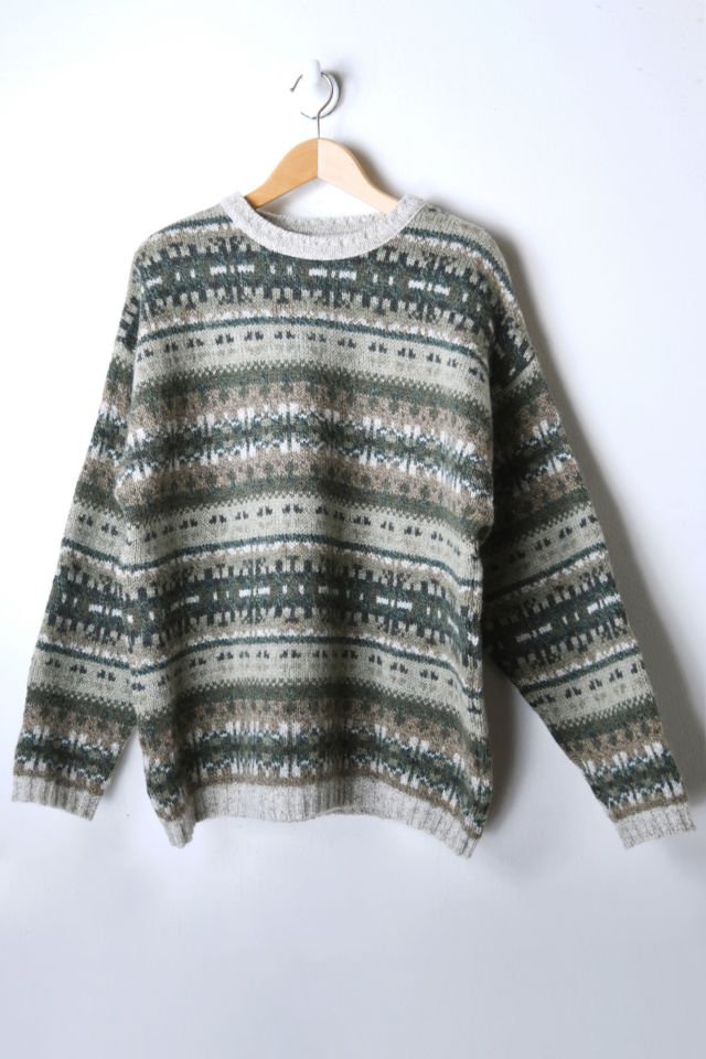 Vintage 90s Woolrich Green & Tan Patterned Knit Sweater | Urban Outfitters