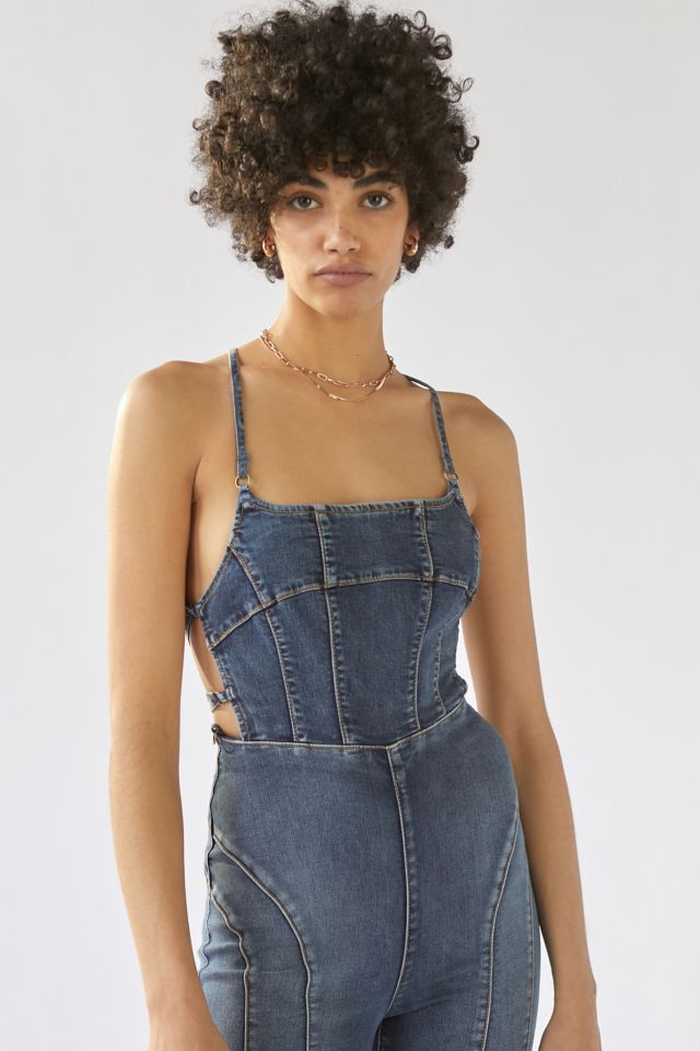 UO Chandler Denim Strappy-Back Jumpsuit #2