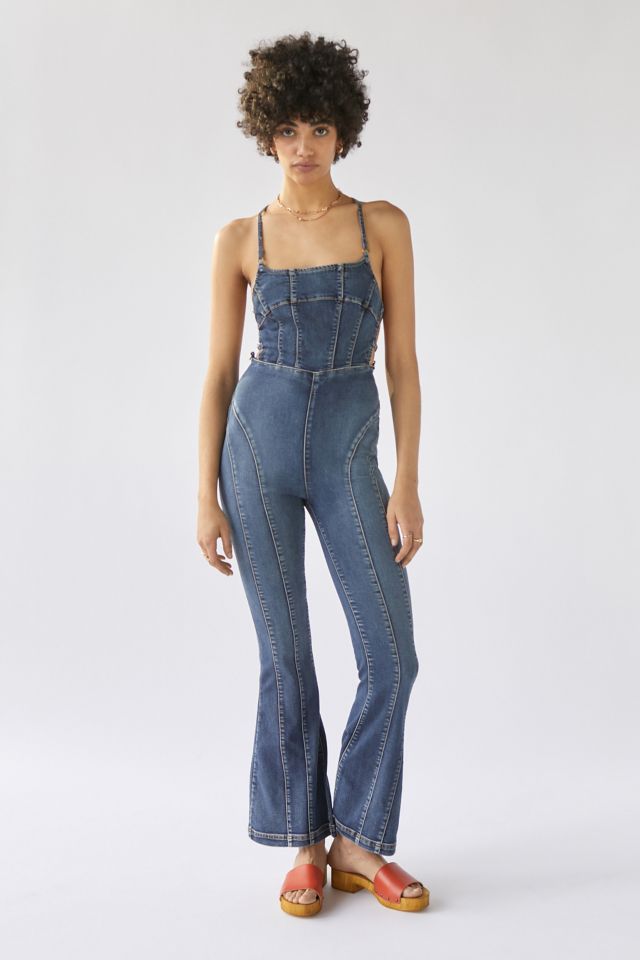 UO Chandler Denim Strappy-Back Jumpsuit #4