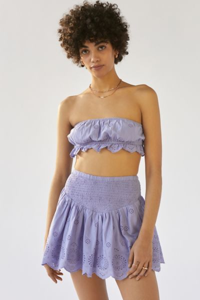 UO Mia Eyelet Tube Top And Mini Skirt Set