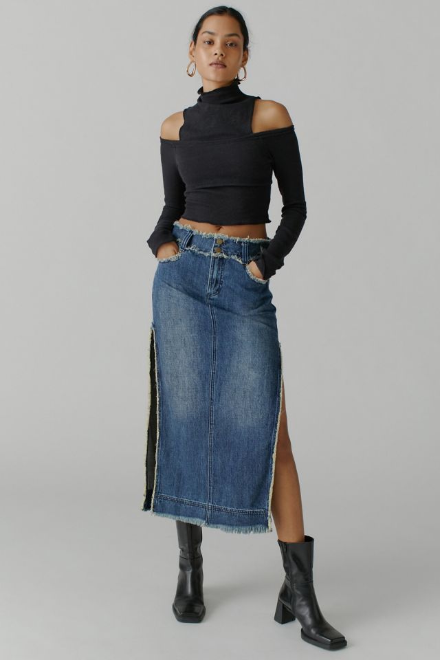 Jas Mid Wash Mid Waist Denim Midi Skirt