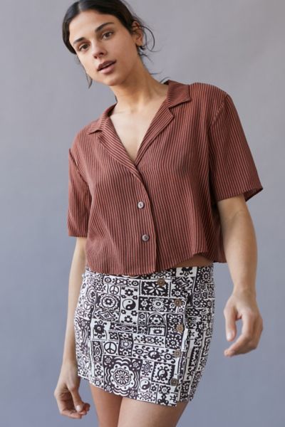 어반 아웃피터스 스커트 Urban Outfitters UO Tina Linen Printed Mini Skirt,Brown Multi