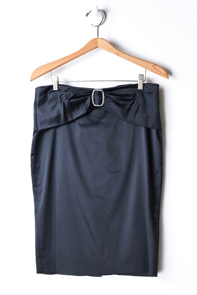 Vintage Y2k Ruched Rhinestoned Black Midi Skirt | Urban Outfitters
