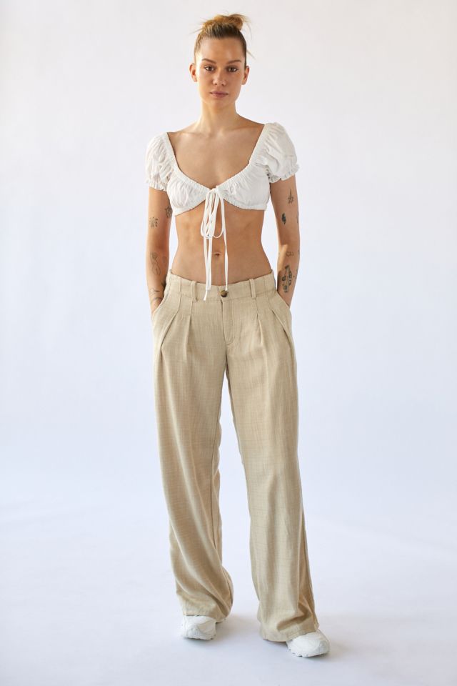 UO Martina Linen Low-Rise Trouser Pant