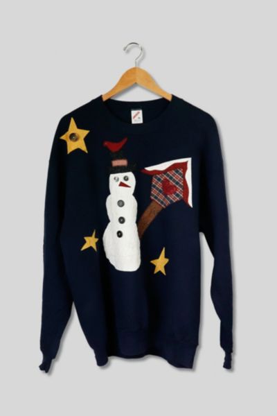 Vintage Snowman with Button Eyes Ugly Holiday Sweater | Urban Outfitters