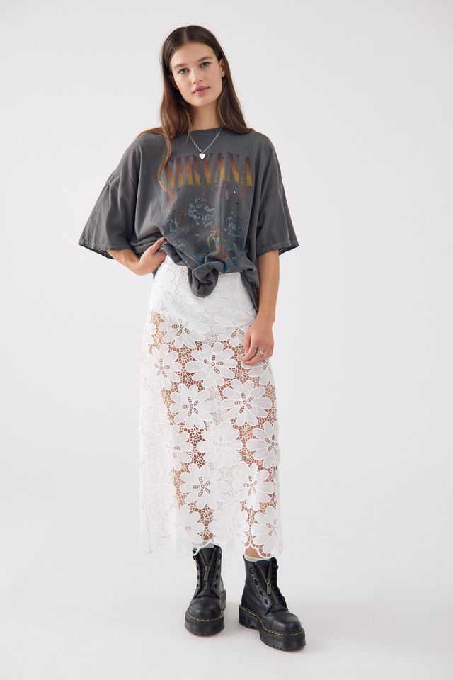 For Love & Lemons Malik Lace Sheer Midi Skirt | Urban Outfitters Canada