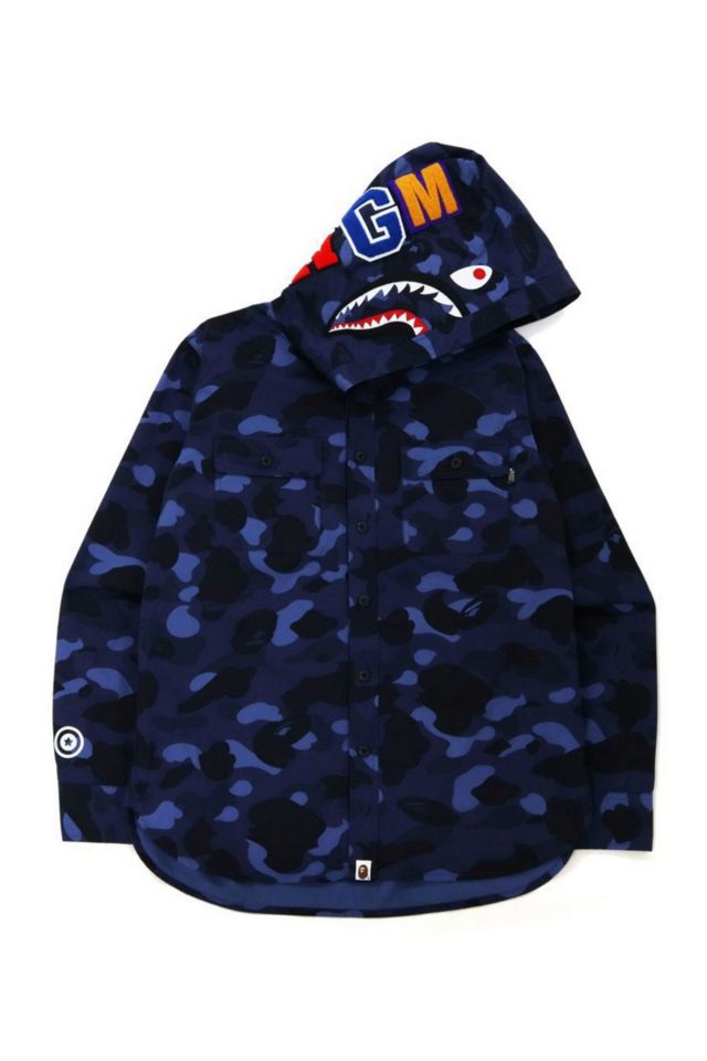 BAPE Color Camo Shark Hoodie Shirt (FW21) | Urban Outfitters