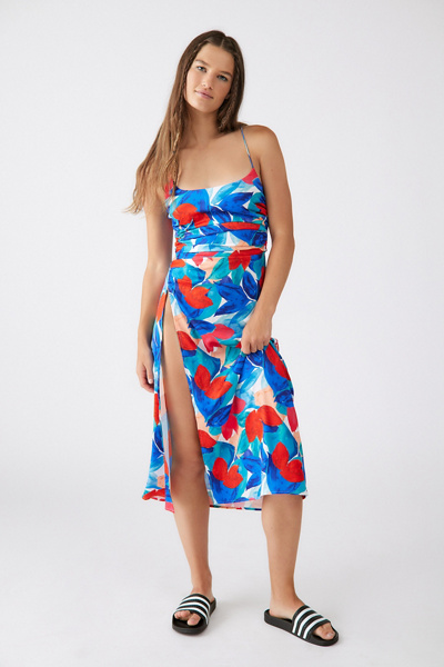 For Love & Lemons Lorenza Side Slit Midi Dress | Urban Outfitters