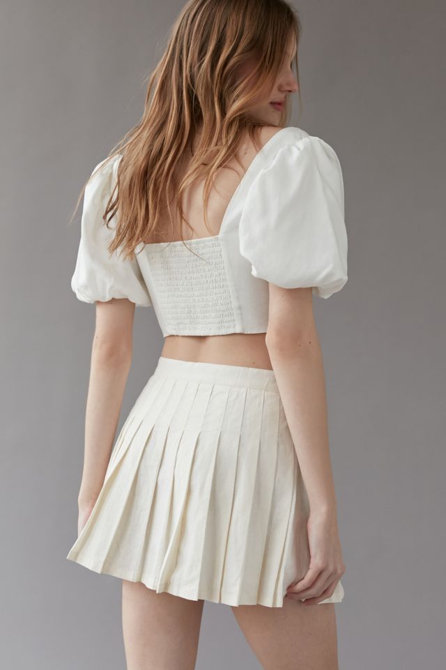 UO Hayley Linen Pleated Mini Skirt