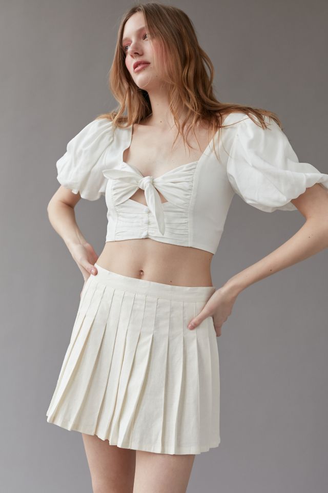UO Hayley Linen Pleated Mini Skirt #3