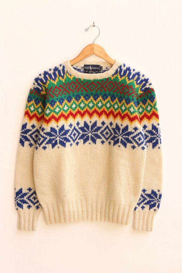 Vintage Polo Ralph Lauren Hand Knit Wool Crewneck Ski Sweater