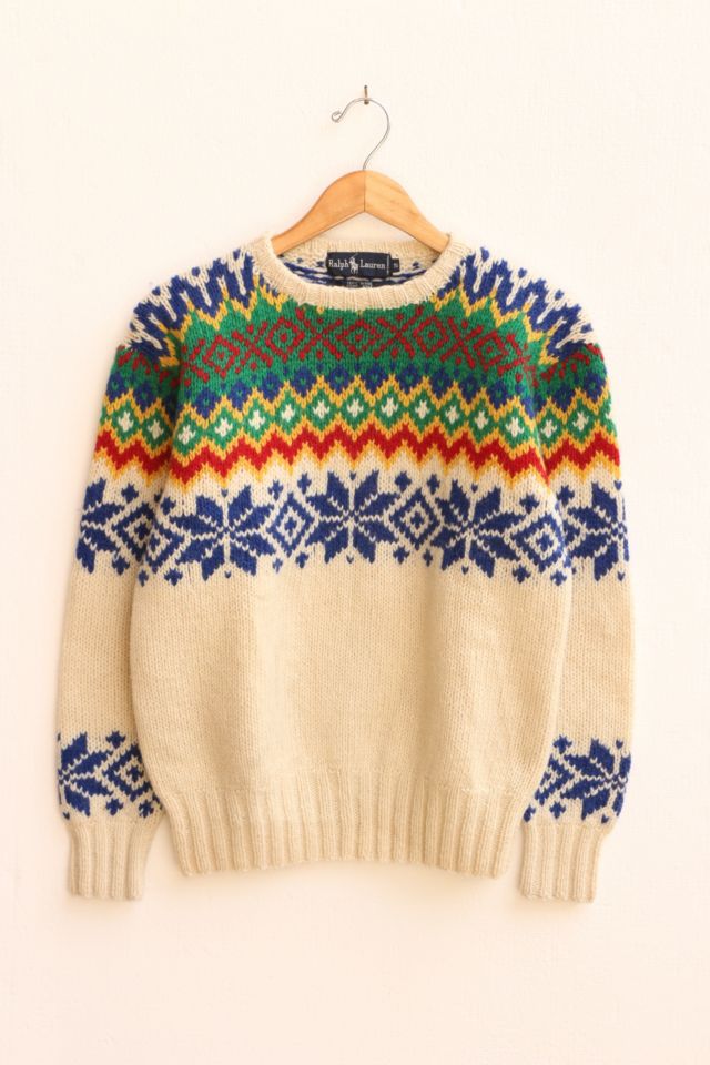 Vintage Polo Ralph Lauren Hand Knit Wool Crewneck Ski Sweater Urban Outfitters