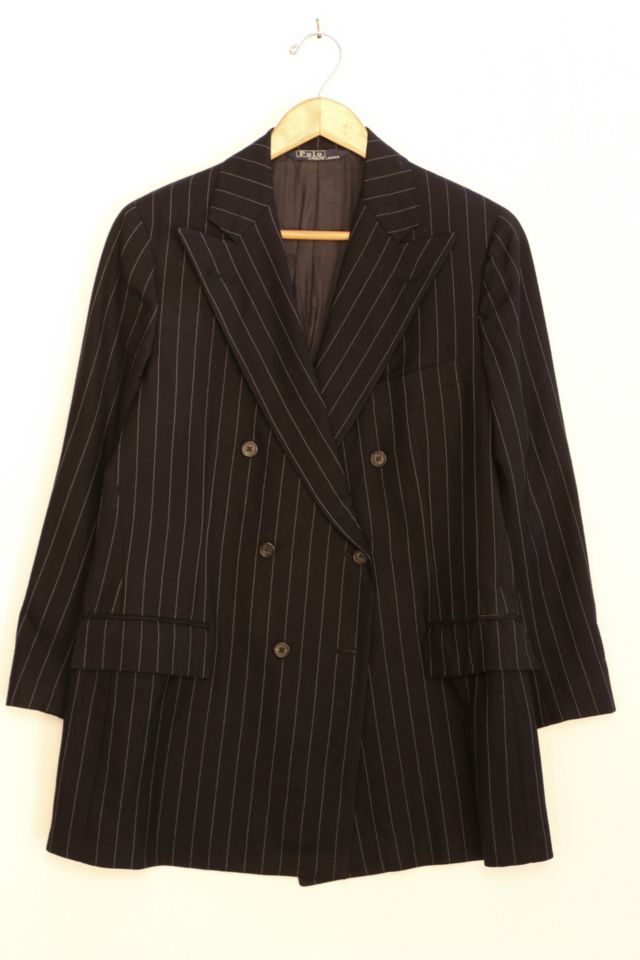 Vintage Polo Ralph Lauren Pinstripe Double Breasted Blazer Made in USA Urban Outfitters