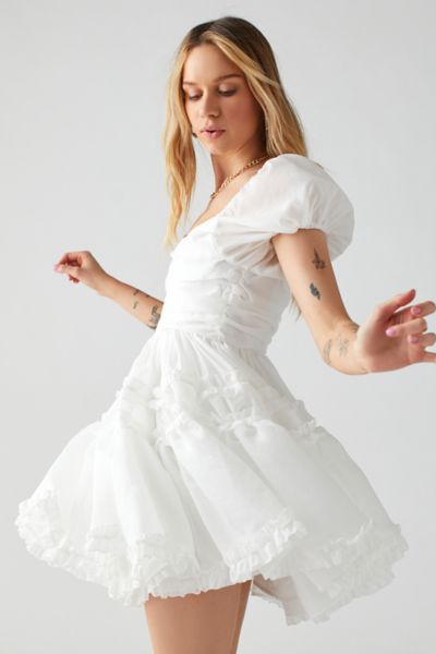 Sister Jane Women White Doily Floral offers Ruffle Mini Babydoll Dress Retro Small NWT