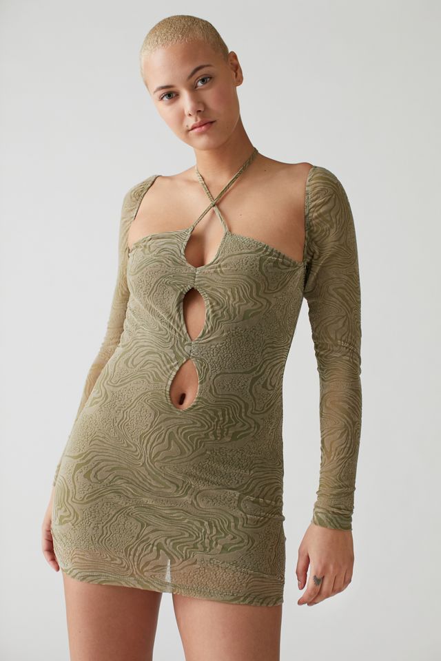 motel coti mini dress Coti Bodycon Dress in Rose Flock Brown