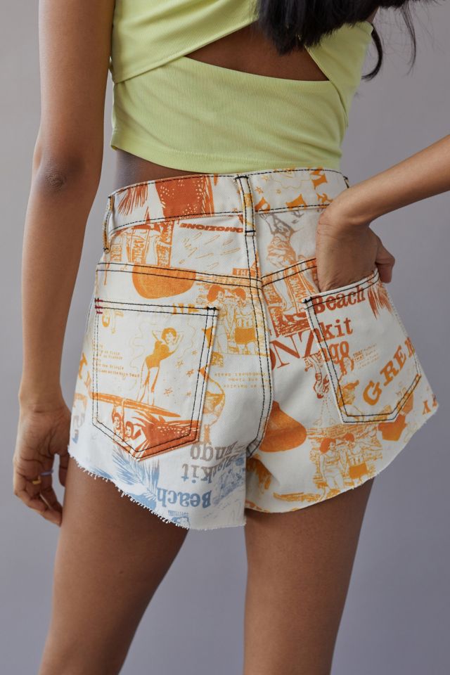 BDG Pitched A-Line Denim Short — Newspaper Print #1