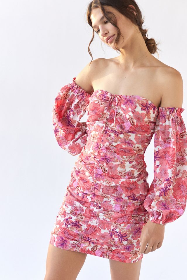 Kiss The Sky Floral OffTheShoulder Mini Dress Urban Outfitters