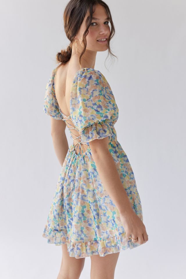 Kiss The Sky Printed Strappy-Back Mini Dress | Urban Outfitters