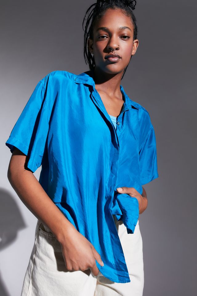 Urban Renewal Vintage Silky Oversized Short Sleeve Shirt | Urban Outfitters
