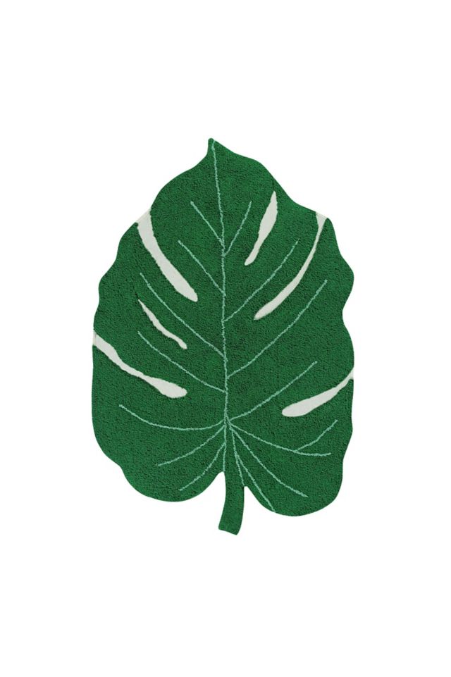 Green Monstera Leaf Hand-Knotted Cotton Area Rug