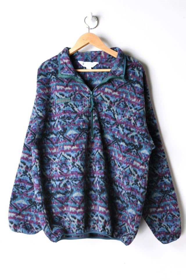 Vintage 90s Dark Teal Patterned Half Zip Fleece Pullover Urban