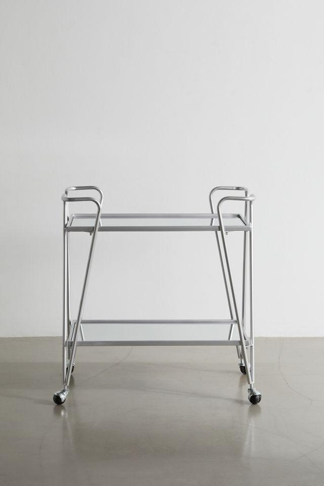 Victoria Polished Metal Mirrored Shelves Bar Cart