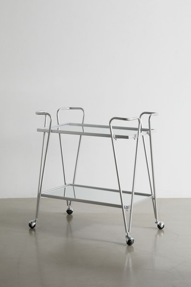 Victoria Polished Metal Mirrored Shelves Bar Cart