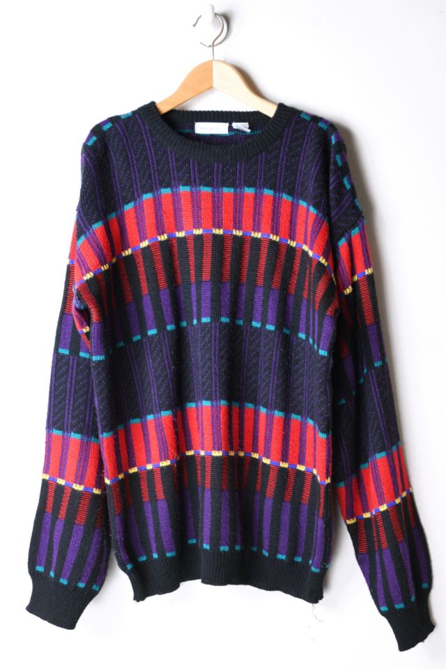 Vintage 90s Black, Purple & Red Patterned Knit Sweater | Urban Outfitters