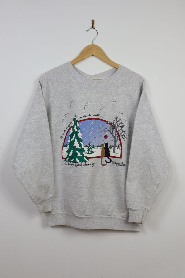 Vintage Cat Winter Scene Crewneck | Urban Outfitters