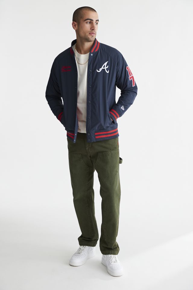 ATLANTA BRAVES OLD ENGLISH WOOL VARSITY JACKET (MIDNIGHT NAVY/WHITE)