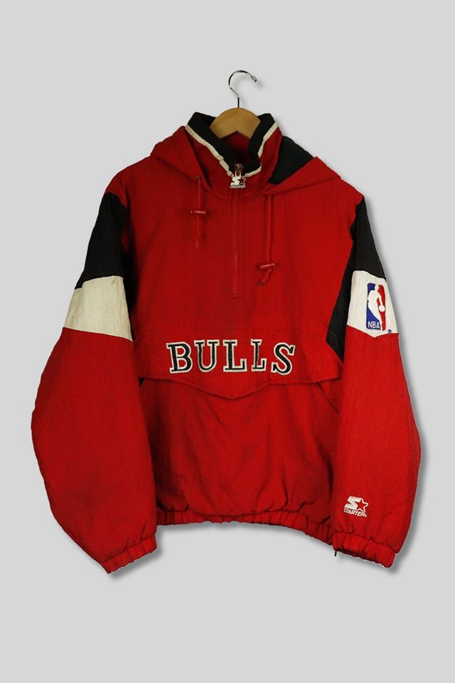 Vintage 90s Chicago Bulls Cotton Windbreaker NBA Pullover 1/4 Zipper LARGE