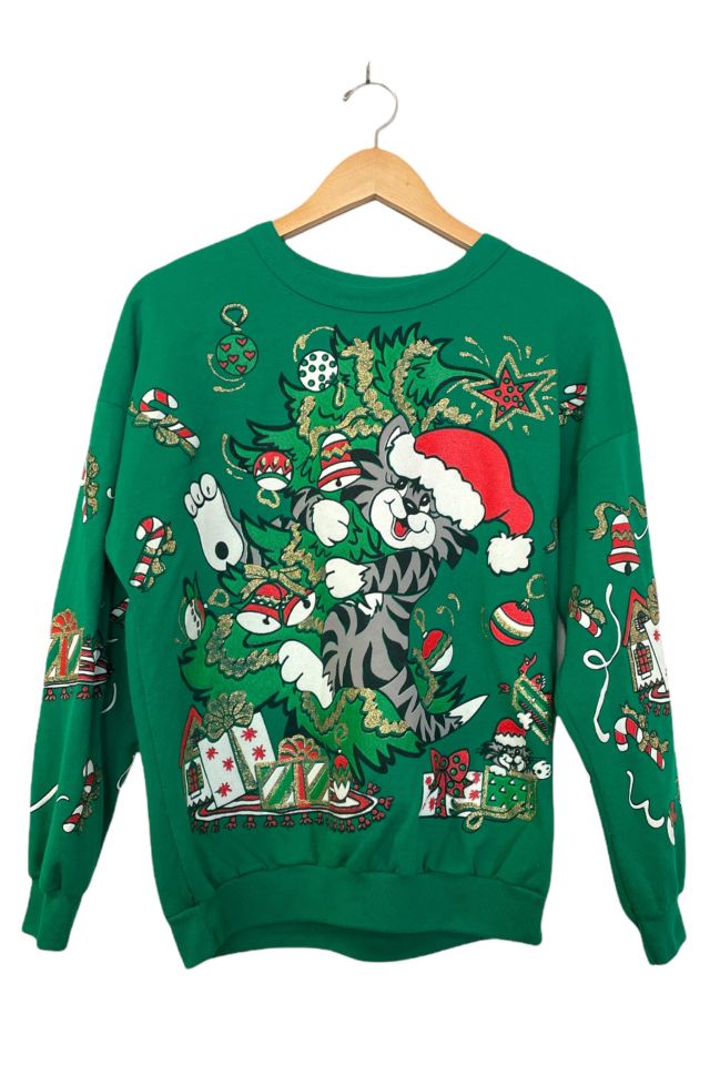 Vintage Mischievous Holiday Kitten Sweatshirt Urban Outfitters