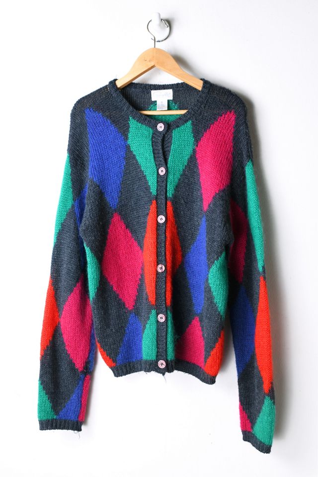 Vintage Dark Grey Multi Colored Knit Cardigan Urban Outfitters
