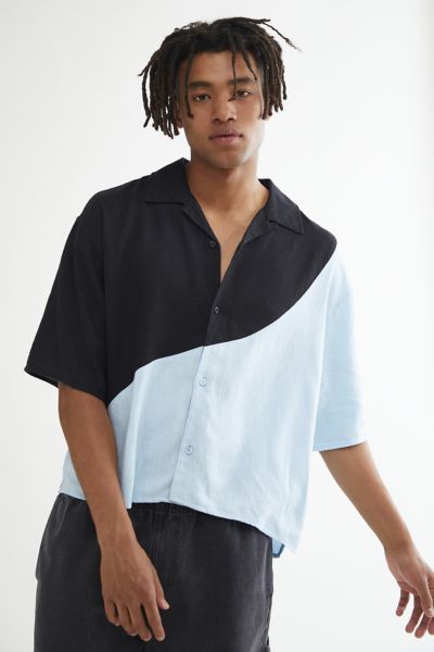 어반 아웃피터스 셔츠 Urban Outfitters UO Eddy Curved Spliced Shirt,Blue Multi