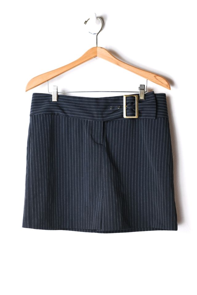 Vintage Pinstripe Black Mini Skirt with Buckle | Urban Outfitters