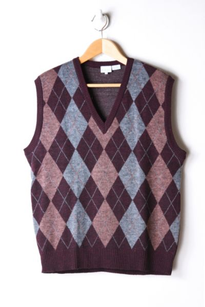Vintage Dark Red Argyle Knit Sweater Vest