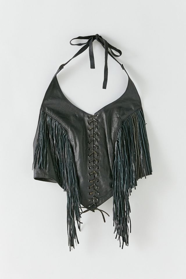 Leather Fringe Halter Top